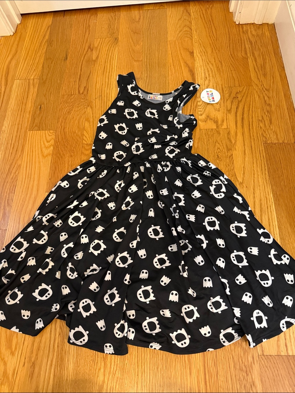 Dot Dot Smile Black Dress with White Ghost Print
